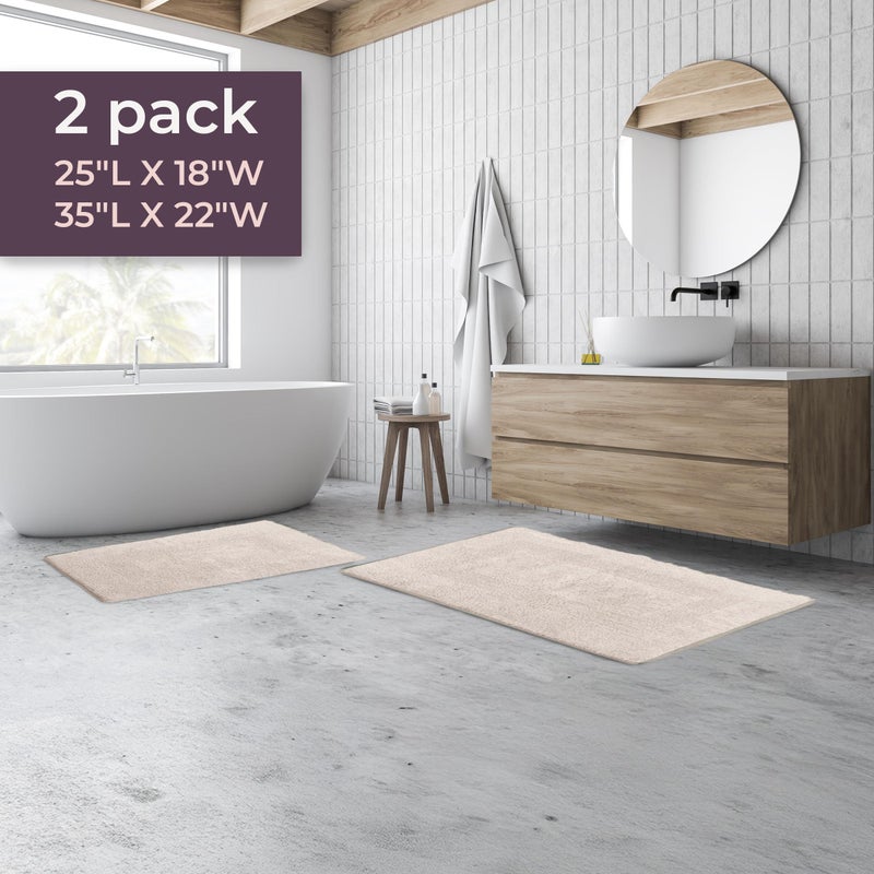 Lavish Home Bathroom Rugs - 2-Piece Cotton Bathroom Mat Set - Machine Washable Bath Mats for Washroom, Kitchen, or Laundry Room by Lavish Home (Ivory) - Image 5