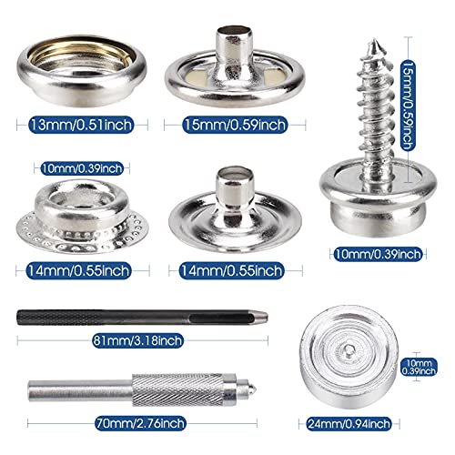 Meifuly 323 Piece Canvas Snap Kit, Meifuly Marine Grade Stainless Steel (Caps, Sockets, Screws, Fabric Base Components) for DIY Cover, Canvas Snap Kit with Material Hole Punch and Setting Tools - Image 3