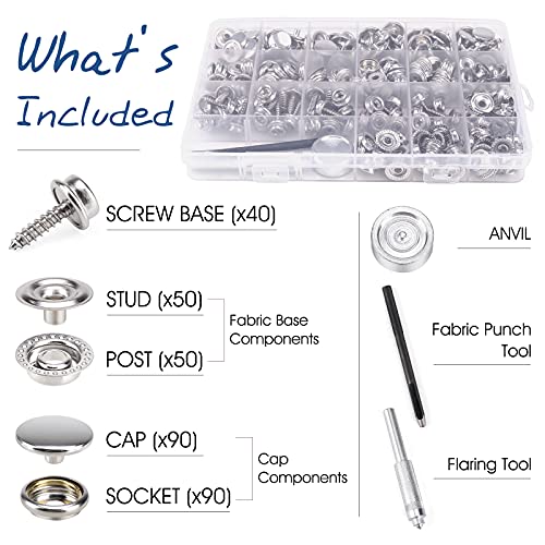 Meifuly 323 Piece Canvas Snap Kit, Meifuly Marine Grade Stainless Steel (Caps, Sockets, Screws, Fabric Base Components) for DIY Cover, Canvas Snap Kit with Material Hole Punch and Setting Tools - Image 2