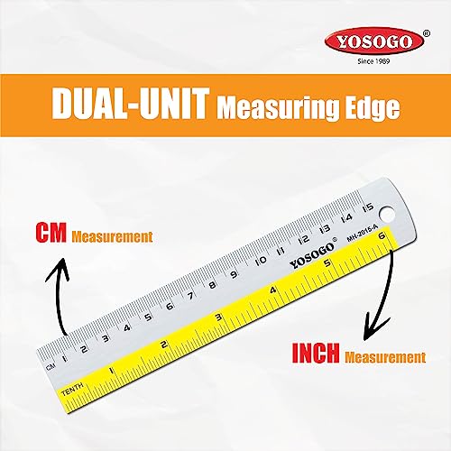Yosogo 6 Inch / 15 cm Assorted Color Aluminum Ruler in Inch and CM Scale with Hanging Hole | Pack of 6 - Image 3