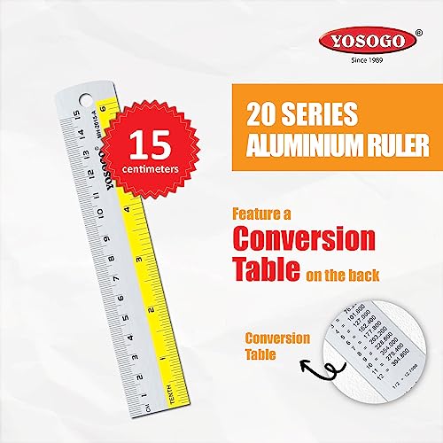 Yosogo 6 Inch / 15 cm Assorted Color Aluminum Ruler in Inch and CM Scale with Hanging Hole | Pack of 6 - Image 2