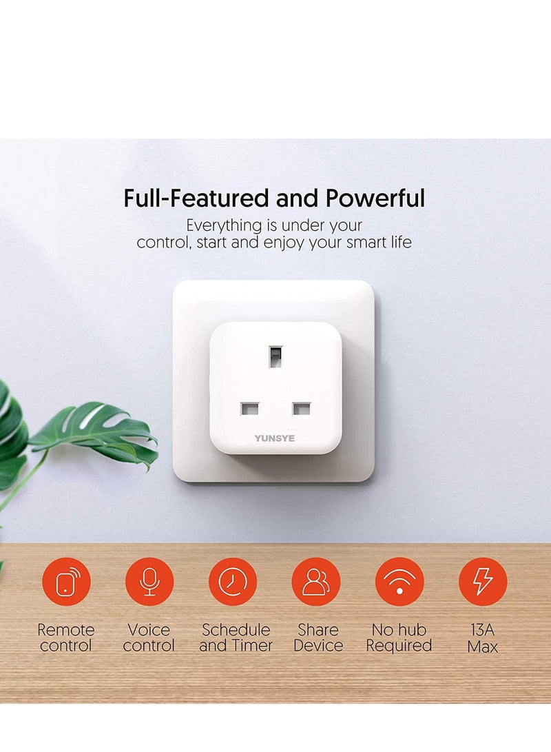YUNSYE Smart Plug 13A WiFi Smart Socket Works with Alexa Echo Google Home, Timing Function Remote Control No Hub Required 4 Pack - Image 2