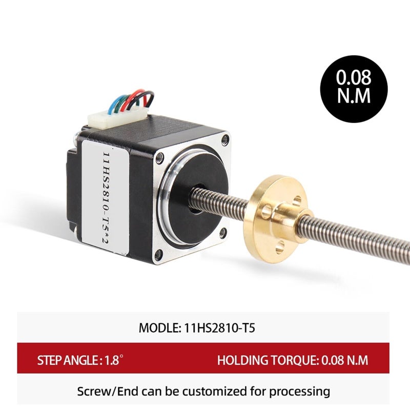 محرك السائر Nema11 11HS2810 T5X2 مع قضيب برغي رصاصي شبه منحرف، مسافة السفر 200 مم - Image 3