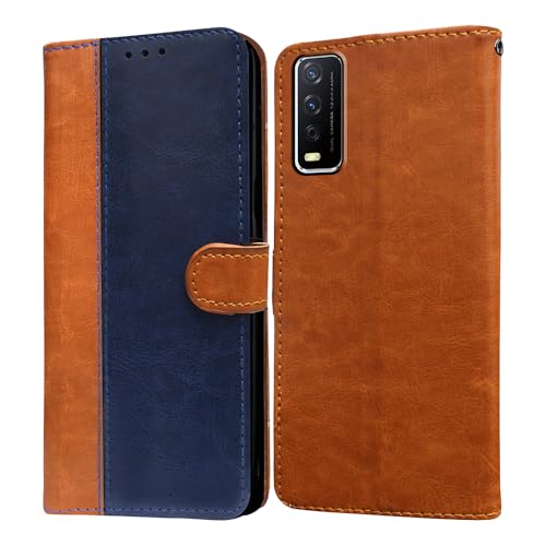 Casotec Flip Cover Back Case | Premium Leather Finish | Inbuilt Pockets & Stand | Flip Cover Back Case for Vivo Y20 (2021) / Y20A / Y20G (2021) / Y20S / Y20T (CamelBlue) - Image 1