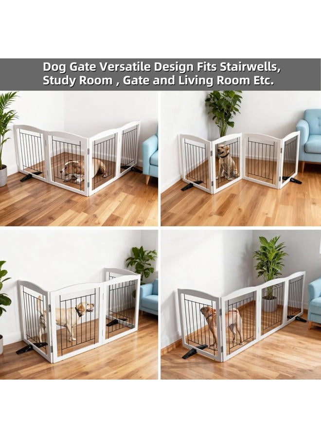 ZJSF Freestanding Dog Fence Indoor, Foldable Dog Gate for Doorways, Stairs or Hallways, Sturdy Wood Extra Wide Pet Gate with Support Feet for The House, White, 32 "Height-4 Panels - Image 4