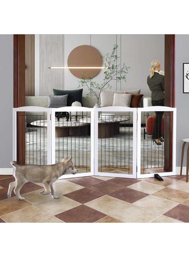 ZJSF Freestanding Dog Fence Indoor, Foldable Dog Gate for Doorways, Stairs or Hallways, Sturdy Wood Extra Wide Pet Gate with Support Feet for The House, White, 32 "Height-4 Panels - Image 1
