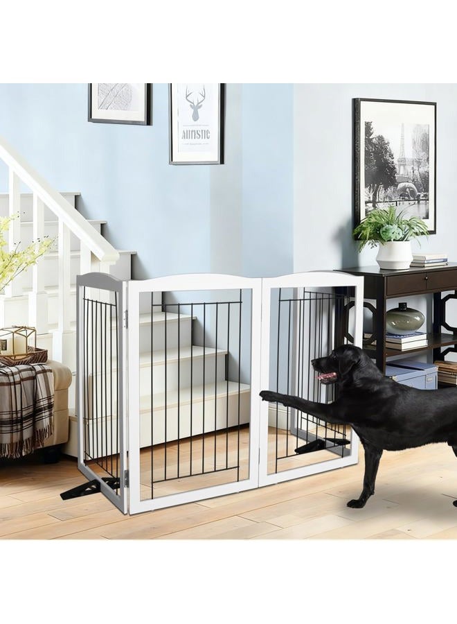 ZJSF Freestanding Dog Fence Indoor, Foldable Dog Gate for Doorways, Stairs or Hallways, Sturdy Wood Extra Wide Pet Gate with Support Feet for The House, White, 32 "Height-4 Panels - Image 3