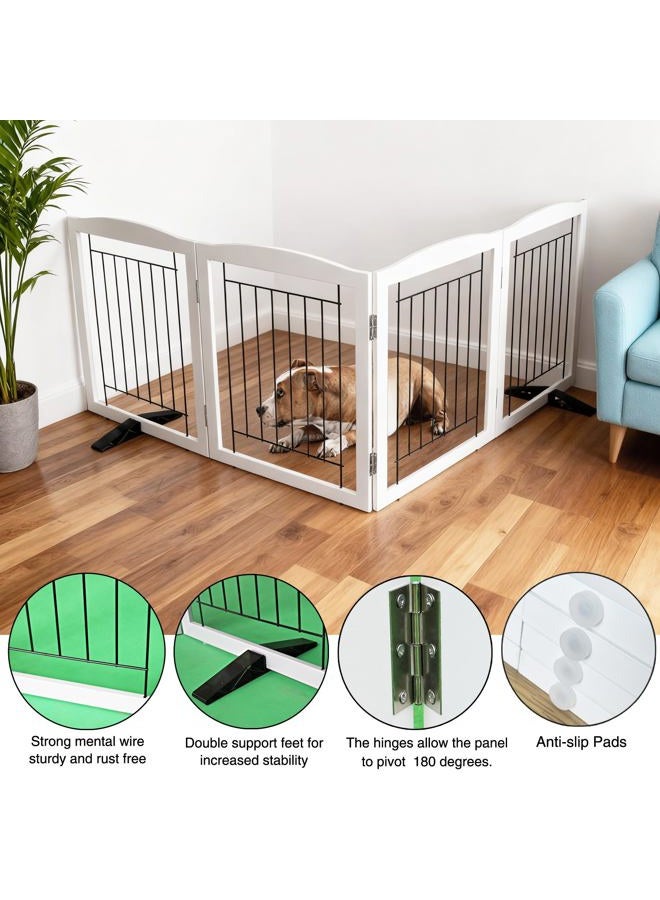 ZJSF Freestanding Dog Fence Indoor, Foldable Dog Gate for Doorways, Stairs or Hallways, Sturdy Wood Extra Wide Pet Gate with Support Feet for The House, White, 32 "Height-4 Panels - Image 5