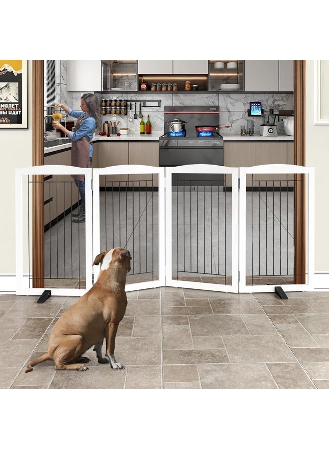 ZJSF Freestanding Dog Fence Indoor, Foldable Dog Gate for Doorways, Stairs or Hallways, Sturdy Wood Extra Wide Pet Gate with Support Feet for The House, White, 32 "Height-4 Panels - Image 2