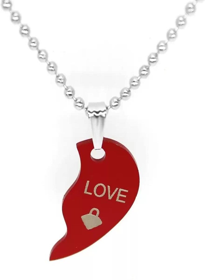 VIEN Valentine Special Couple Red & Black Dual Love you Heart Pendant Chain Stainless Steel - Image 2