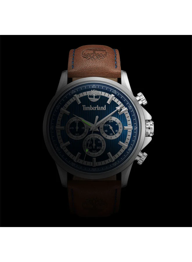 تمبرلاند Men's ساعة برناردستون رجالية متعددة الوظائف بقرص أزرق وسوار جلد بني