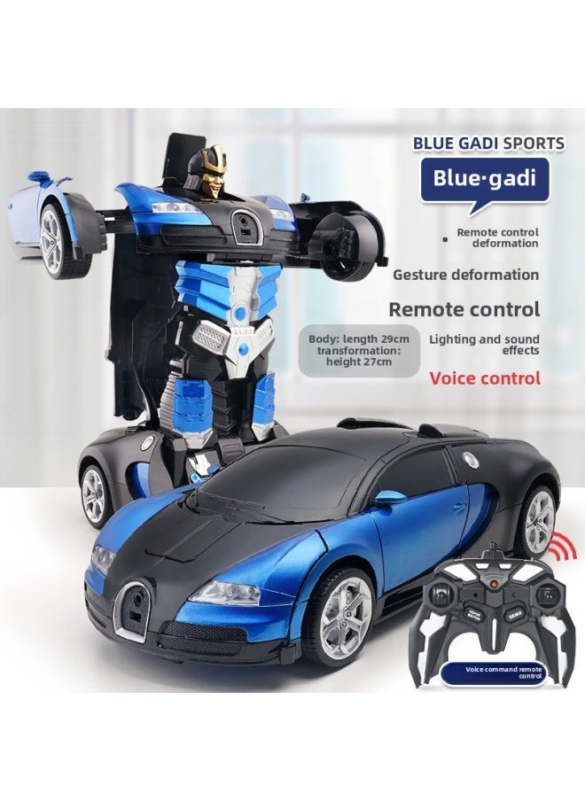 One-key Deformation Remote Control Car 2.4G Gesture Induction King Kong Robot Children's Toy Racing Generation Batch Cross-border-Color:Blue Gadi [Remote Control + Gesture + Voice] 1:14  - Image 1
