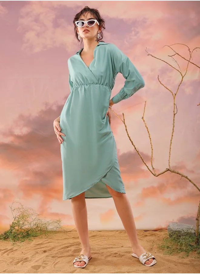 Freehand Women Regular Fit Casual Solid Wrap Dress