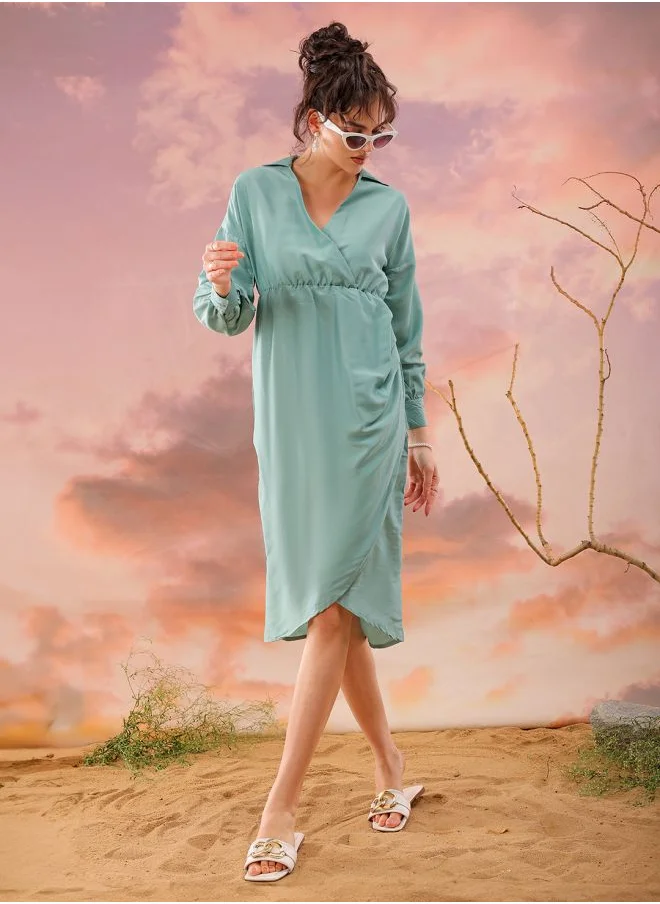 Freehand Women Regular Fit Casual Solid Wrap Dress