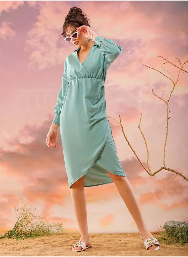Freehand Women Regular Fit Casual Solid Wrap Dress