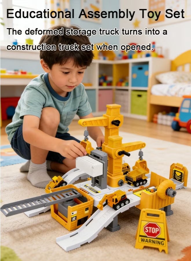Large Race Track Transport Truck Toys - STEM Montessori Educational Car Playset, Thinking & Fine Motor Skill Learning Toy, Kids Race Track with Yellow Truck, Birthday Gift for 3 Year Old Boys - Image 3