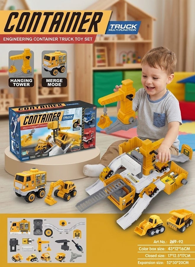 Large Race Track Transport Truck Toys - STEM Montessori Educational Car Playset, Thinking & Fine Motor Skill Learning Toy, Kids Race Track with Yellow Truck, Birthday Gift for 3 Year Old Boys - Image 1
