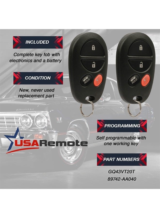 USARemote جهاز تحكم عن بُعد بدون مفتاح يناسب تويوتا أفالون، سولارا 2005 2006 2007 2008 (GQ43VT20T 4-زر)، مجموعة من 2 - Image 2