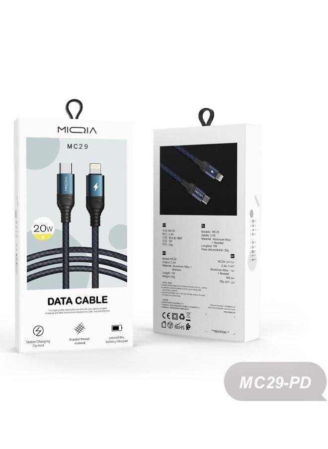 MIQIA Miqia MC29-PD Cable 1M 20W Aluminum Alloy + Braided Cable Blue  - Image 2