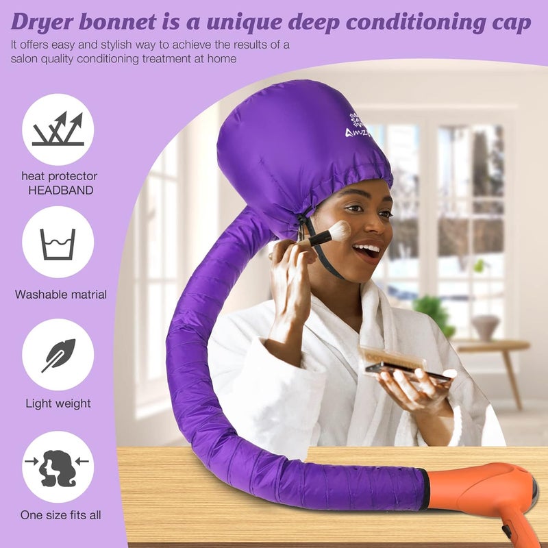 Amzpic Bonnet Hood Hair Dryer Attachment - Soft, Adjustable Extra Large Bonnet Hair Dryer for Speeds Up Drying Time at Home, Easy to Use for Styling, Curling and Deep Conditioning (Purple) - Image 4