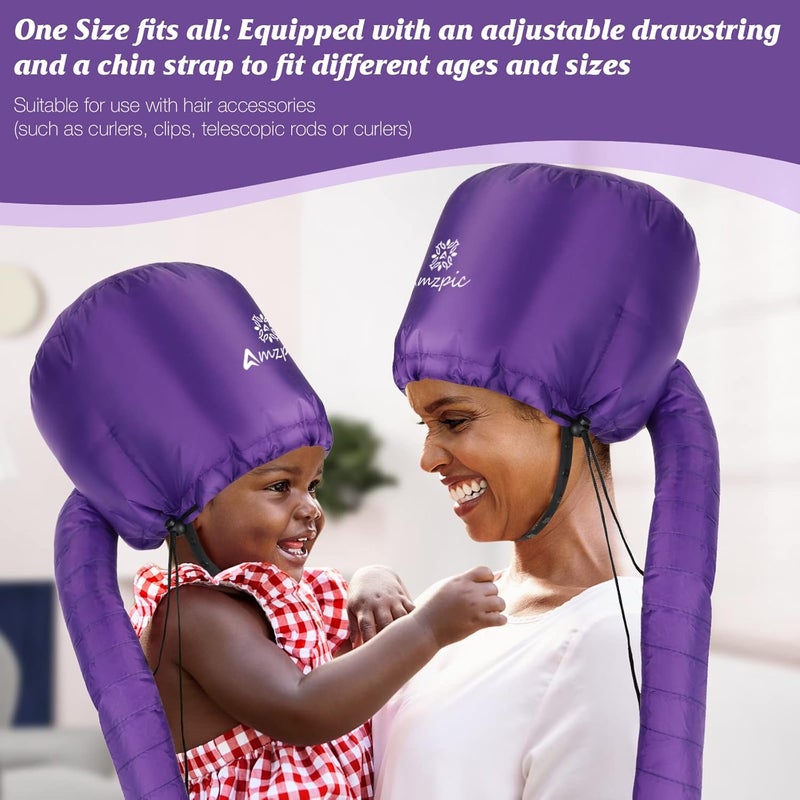 Amzpic Bonnet Hood Hair Dryer Attachment - Soft, Adjustable Extra Large Bonnet Hair Dryer for Speeds Up Drying Time at Home, Easy to Use for Styling, Curling and Deep Conditioning (Purple) - Image 5