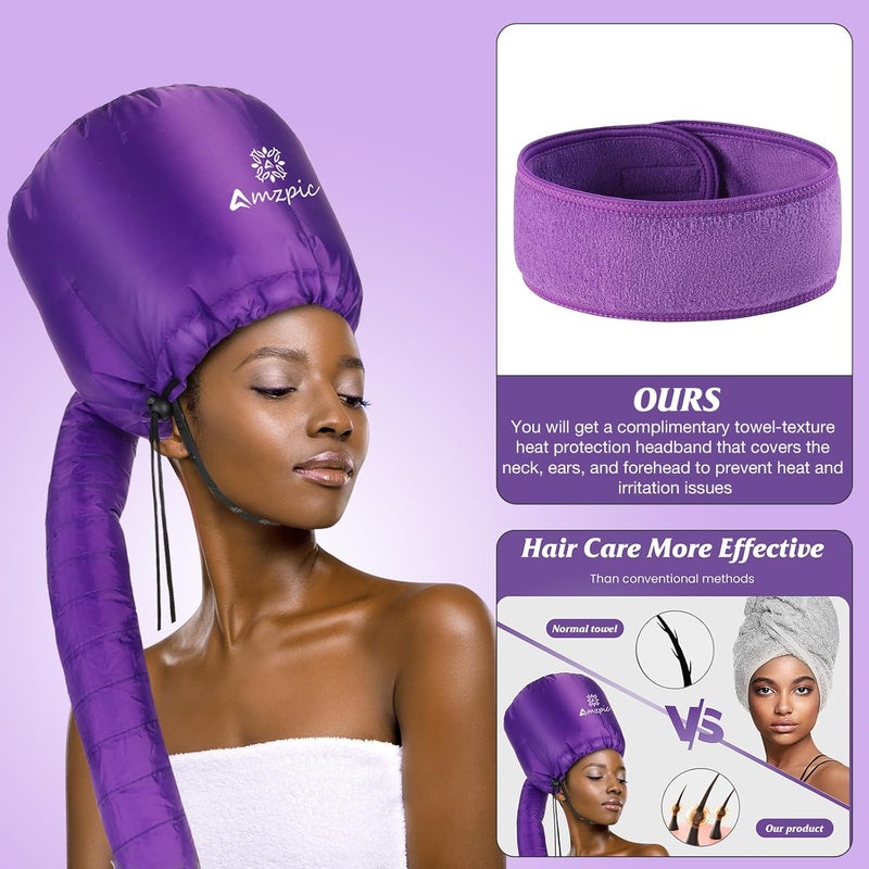Amzpic Bonnet Hood Hair Dryer Attachment - Soft, Adjustable Extra Large Bonnet Hair Dryer for Speeds Up Drying Time at Home, Easy to Use for Styling, Curling and Deep Conditioning (Purple) - Image 3
