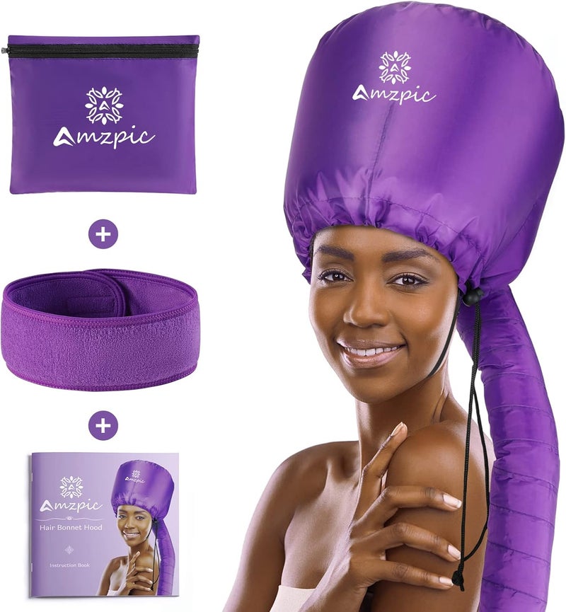 Amzpic Bonnet Hood Hair Dryer Attachment - Soft, Adjustable Extra Large Bonnet Hair Dryer for Speeds Up Drying Time at Home, Easy to Use for Styling, Curling and Deep Conditioning (Purple) - Image 1