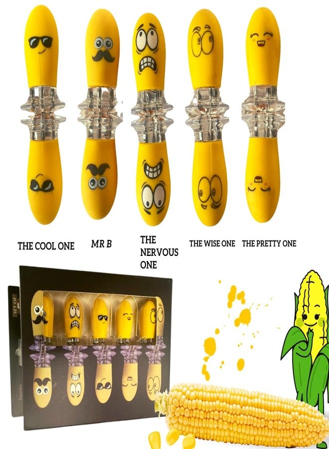 fumiko Generic Emotions Corn Holders, Yellow, 10-Piece Set, Stainless Steel & Silicone, 3.15 Inches, Corn Skewer, 12134358031 - Image 2