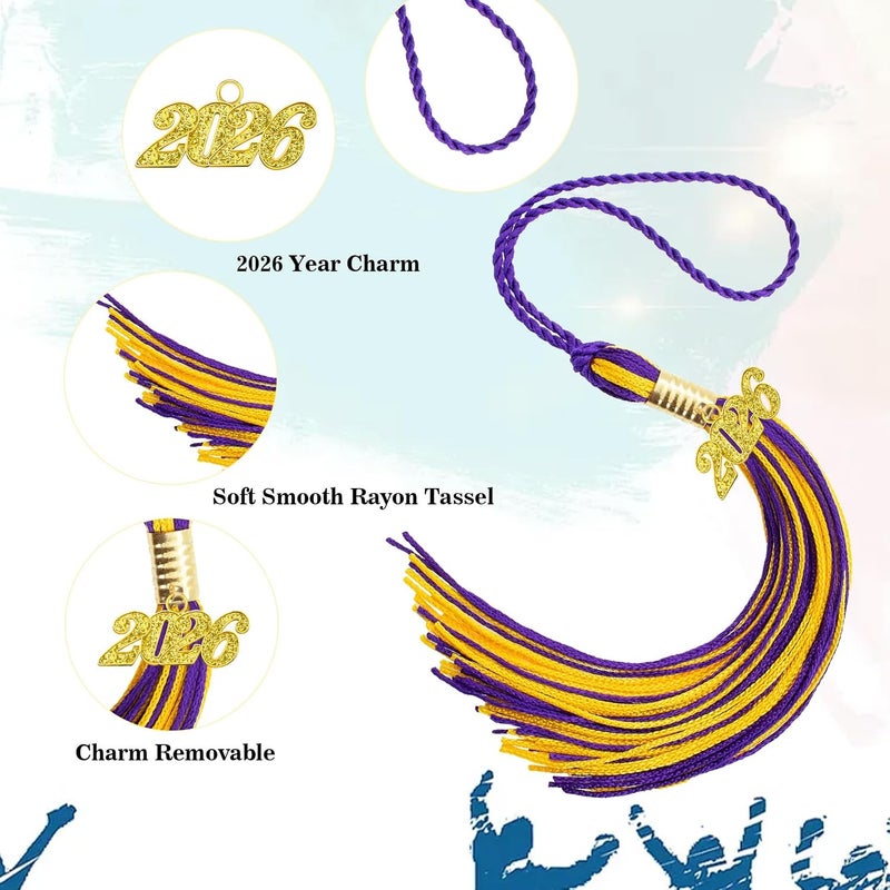 QEYMN شرابة تخرج 2026، شرابة تخرج أرجوانية وذهبية، شرابات قبعة التخرج، شرابات 2026 مع قلادة ذهبية لعام 2026 لإكسسوارات وزينة قبعة التخرج لحفلات قبعة الخريجين - Image 3