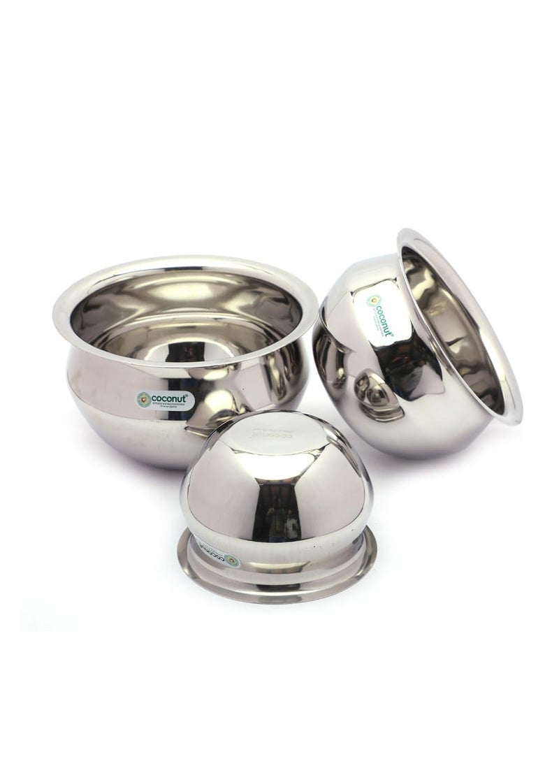 Coconut Coconut Stainless Steel Jazz Handi for Cook n Serve - Set of 3-2000ML, 1500ML, 800ML  - Image 3