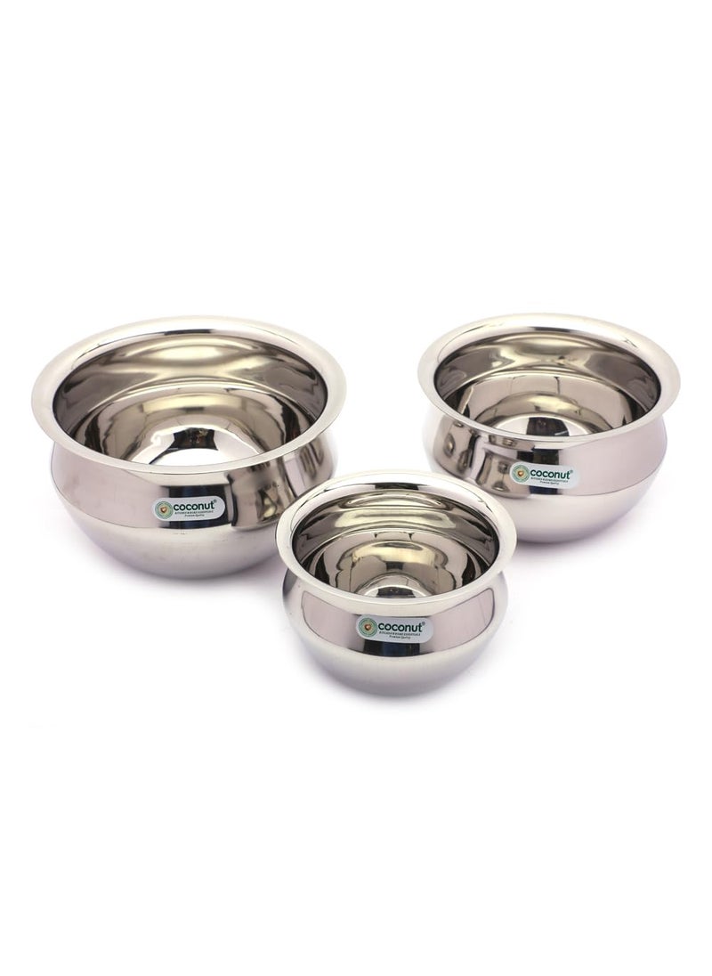 Coconut Coconut Stainless Steel Jazz Handi for Cook n Serve - Set of 3-2000ML, 1500ML, 800ML  - Image 2