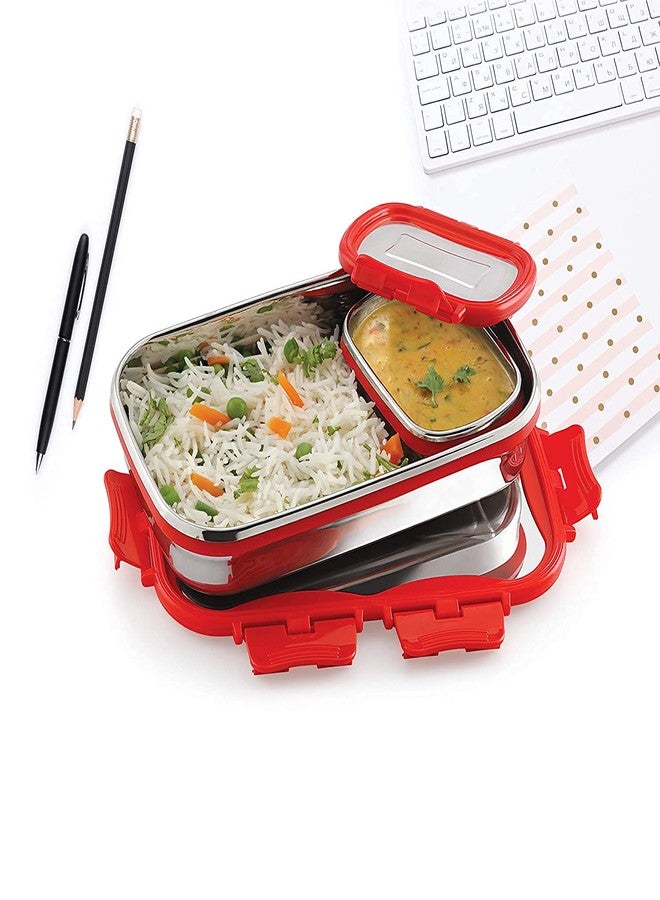 dhavl Click It Stainless Steel Lunch Pack for Office & School Use (Veg Box Included Red), Capacity - 175-1pc, 925ml-1pc - Image 3