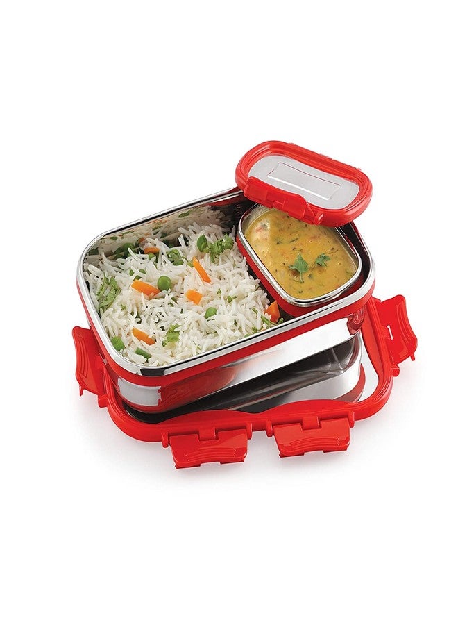 dhavl Click It Stainless Steel Lunch Pack for Office & School Use (Veg Box Included Red), Capacity - 175-1pc, 925ml-1pc - Image 5