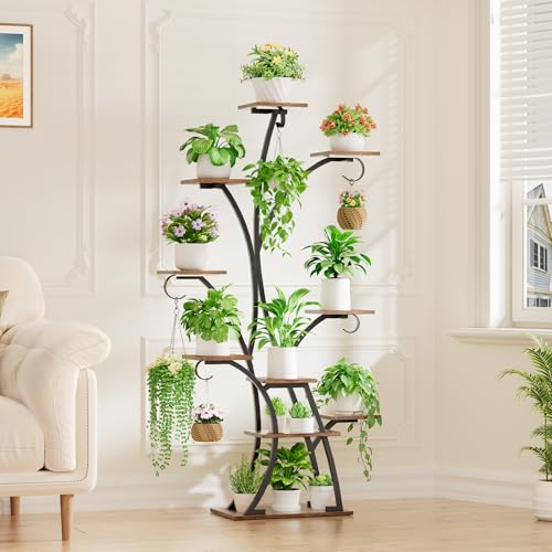 BACEKOLL Plant Stand Indoor with Grow Lights - Lighted Plant Shelf Indoor, 64" Tall Corner Plant Stands for Indoor Growing, 10 Tier Flower Display Shelf, Large Tree-Shaped Holder for Home, Living Room, Black - Image 3