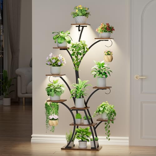BACEKOLL Plant Stand Indoor with Grow Lights - Lighted Plant Shelf Indoor, 64" Tall Corner Plant Stands for Indoor Growing, 10 Tier Flower Display Shelf, Large Tree-Shaped Holder for Home, Living Room, Black - Image 2