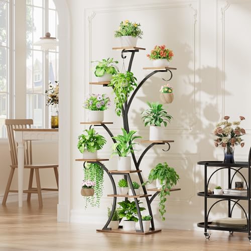 BACEKOLL Plant Stand Indoor with Grow Lights - Lighted Plant Shelf Indoor, 64" Tall Corner Plant Stands for Indoor Growing, 10 Tier Flower Display Shelf, Large Tree-Shaped Holder for Home, Living Room, Black - Image 5