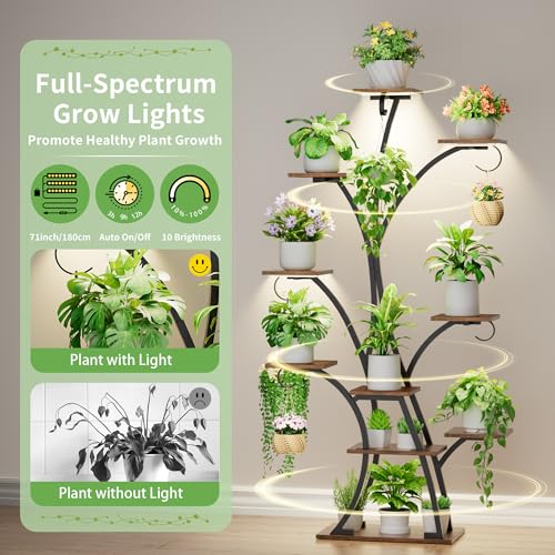 BACEKOLL Plant Stand Indoor with Grow Lights - Lighted Plant Shelf Indoor, 64" Tall Corner Plant Stands for Indoor Growing, 10 Tier Flower Display Shelf, Large Tree-Shaped Holder for Home, Living Room, Black - Image 4