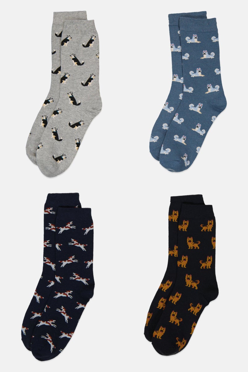 The Orrsum Sock Co Men 4 Pairs Graphic Print Dog And Rose Socks, Multicolor - Image 3