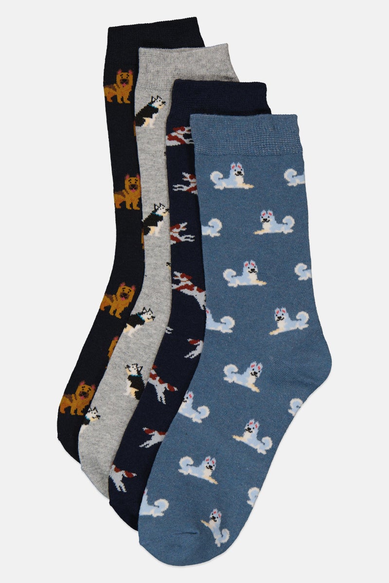 The Orrsum Sock Co Men 4 Pairs Graphic Print Dog And Rose Socks, Multicolor - Image 1