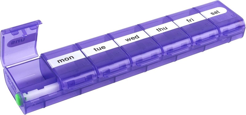 Ezy Dose Premium 7-Day Pill Organizer Box with Locking Compartments and Colored Lids - Image 1