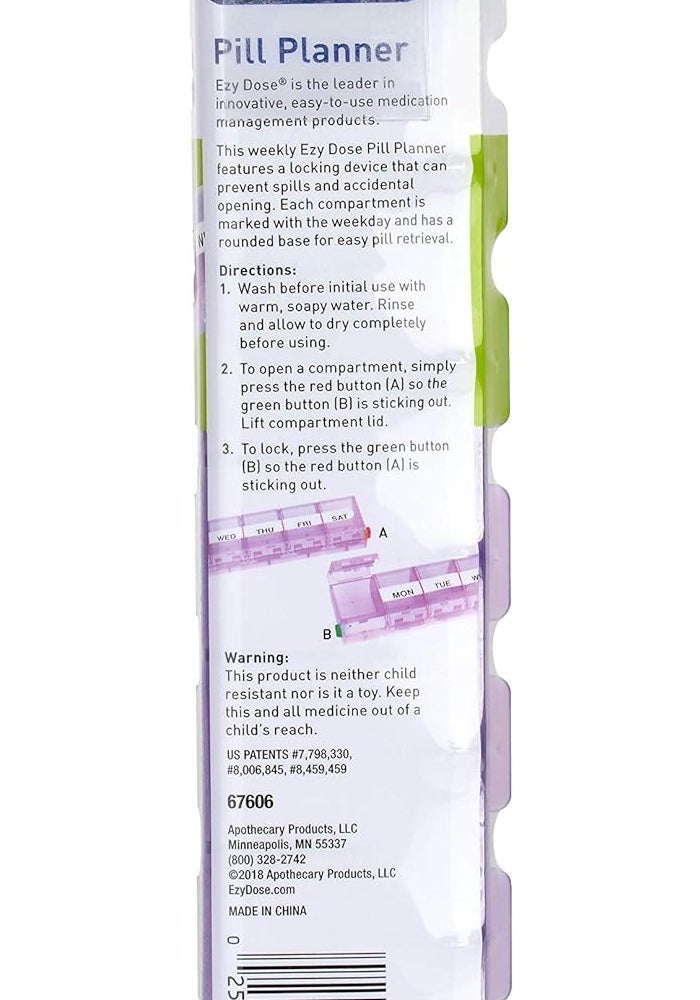 Ezy Dose Premium 7-Day Pill Organizer Box with Locking Compartments and Colored Lids - Image 5