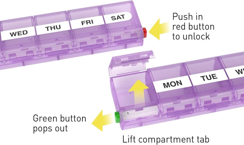 Ezy Dose Premium 7-Day Pill Organizer Box with Locking Compartments and Colored Lids - Image 2