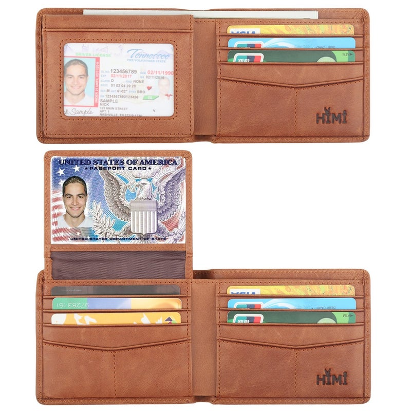 HIMI Wallet for Men-Genuine Leather RFID Blocking Bifold Stylish Wallet With 2 ID Window (Brown) - Image 1
