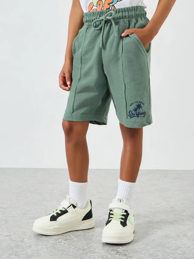 Styli Styli Boys Placement Printed Shorts with Pintuck Detail