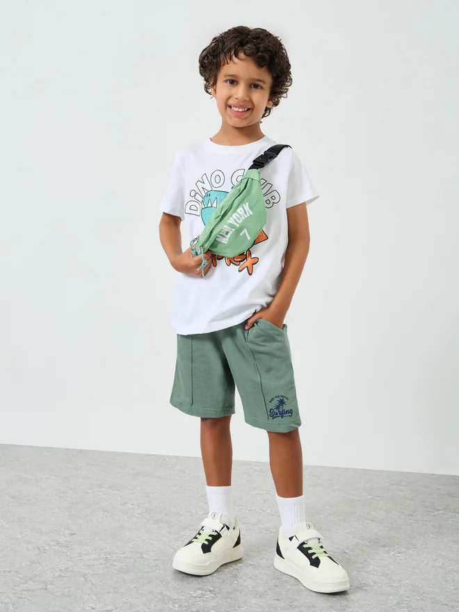 Styli Styli Boys Placement Printed Shorts with Pintuck Detail