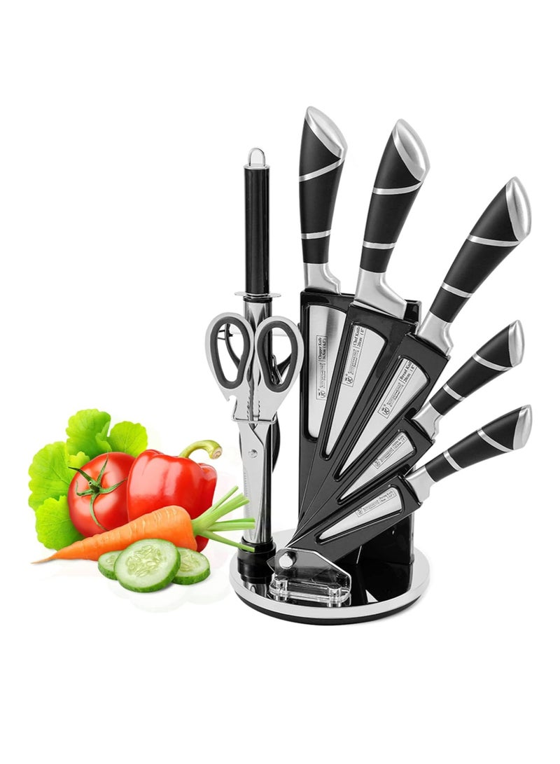 Set 9-Pieces Kitchen Knife,Chef Knives Block Set, Stainless Steel Knife Set for Cutting Slicing Dicing Chopping Silver  - Image 1