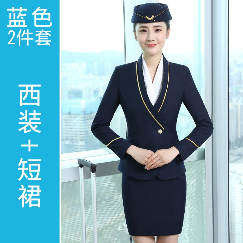 [flight attendant uniform] womens fashion hotel work vest front desk work clothes art school art examination professional suit blue dress blue suit