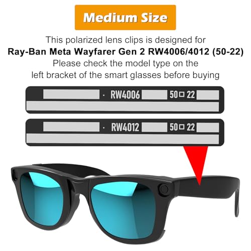 Rechale 4Pcs Polarized Clip for Ray-Ban Meta Wayfarer & Gen 2 (RW4006/RW4012, M,50-22), Discoloration Clip for Meta Wayfarer Gen 2 UV Protection, Smart Glasses Polarized Lens Set (Blue+Silver+Orange+Yellow) - Image 3