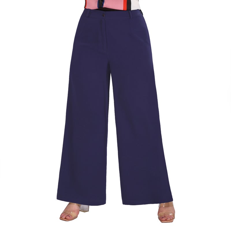 Smoky Egypt Wide Leg High Waist Crepe Pants - Blue - Image 1