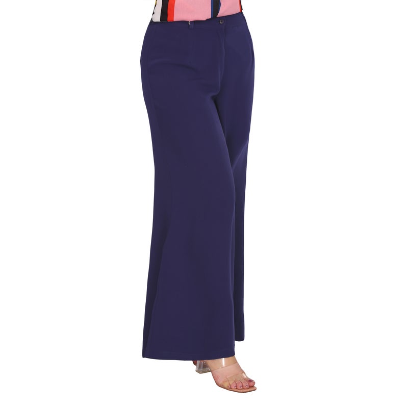 Smoky Egypt Wide Leg High Waist Crepe Pants - Blue - Image 2